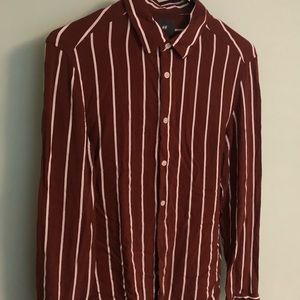 H&M rust and white stripes button down. Size S, slim fit, stretch